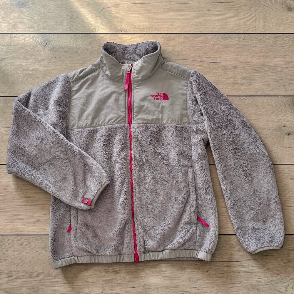 The North Face Light Gray Fleece Jacket with Pink Trim